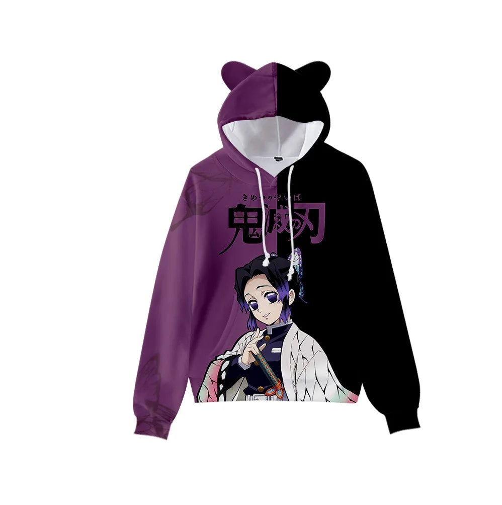 Anime Demon Slayer Hoodies Women Cat Ears Cartoon Sweatshirt Tops Kamado Nezuko 3D Harajuku Boys Girls Cosplay Costume Pullover