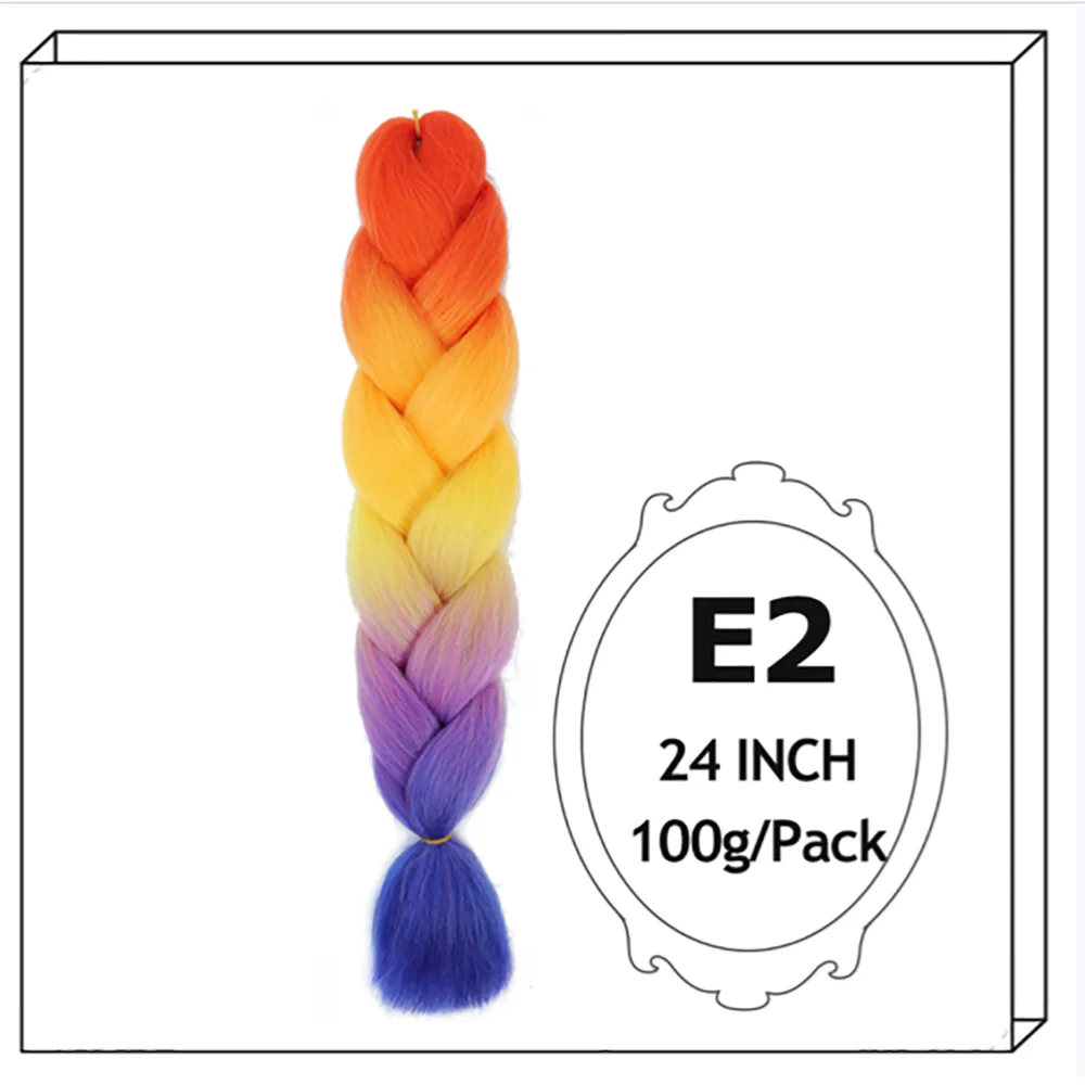 24Inch Synthetic Long Jumbo Ombre Braiding Hair For Women Colorful Braids 100g Rainbow Hair Gray Black Orange Red Yellow Blue