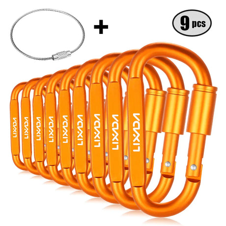 Lixada 9 Pack Aluminum Alloy D-ring Locking Carabiner Clip Set Screw Lock Hanging Hook Buckle Keychain Outdoor Multi Tools