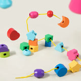 Montessori Wooden Beads Sequencing Toy Set, Five Columns Stacking Colorful Blocks,Lacing Beads, Matching Shape Stacker