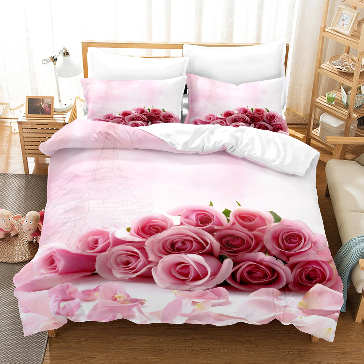 Red Rose Bedding Set Quilt Duvet Cover Comforter Pillow Case 3D HD Double Full King Queen Twin Single 3PCS 2PCS Bedroom Flower