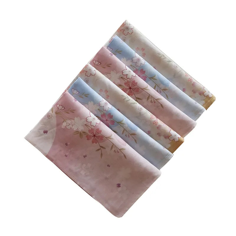 3Pcs 45x45cm Square Cotton Cherry Blossom Flower Printed Ladies Handkerchief Women Face Hand Towel Party Gift