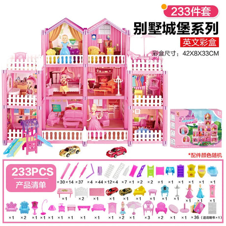 Kids Toy Simulation Doll House Villa Set Pretend Play House Assembly Toys Princess Castle Bedroom Girls Gift Toy For Children