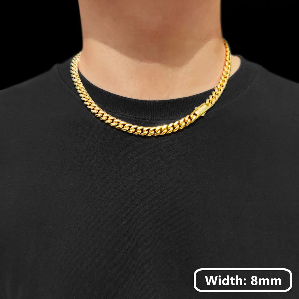 Hip Hop PVD Plated Stainless Steel Necklace Snap Clasp Men Miami Cuban Link Chain Jewelry For Girls Gift Free Laser Logo