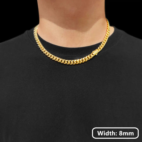 Hip Hop PVD Plated Stainless Steel Necklace Snap Clasp Men Miami Cuban Link Chain Jewelry For Girls Gift Free Laser Logo