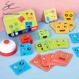 Kids Montessori Toy 64 pcs Cards of Emoticon Puzzle Face Change Cubes Wooden Toys Building Blocks Educational Game for Children