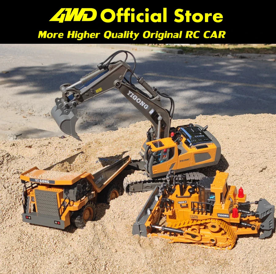 4WD Children Remote Control Excavator RC Car Alloy Dump Truck Bulldozer Engineering Off Road 4x4 Vehicle Boy Girl Toy Kids Gift