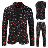 Mens Fashion Casual Suit Printed Christmas Jacket Pants Vest Three Set Of Men Suits Sets