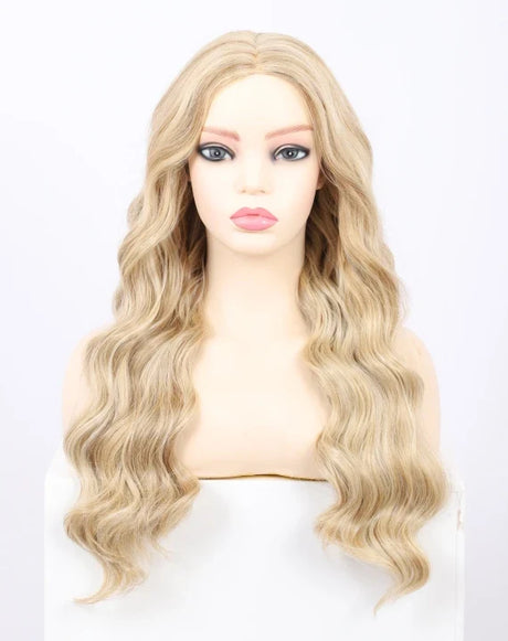 Kalyss Synthetic 18 Inches Ombre Blonde Curly Wavy Wigs Middle Part Body Wave Wig Full Machine Made Wig for Black White Women