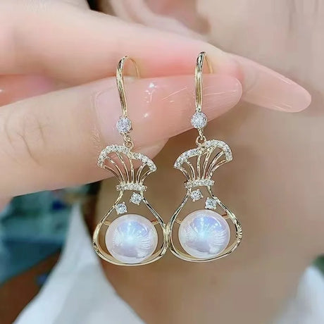 Jea. Angel Vintage Red Pearl Round Silver Color Earrings For Women Wedding Party Elegant Jewelry Fashion Accessories Gifts