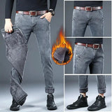 Men's Brushed Jeans Luxury Winter Jeans Velvet Fleece Man Thermal Warm Korean Versatile Elastic Plush Thicken Slim Pencil Pants