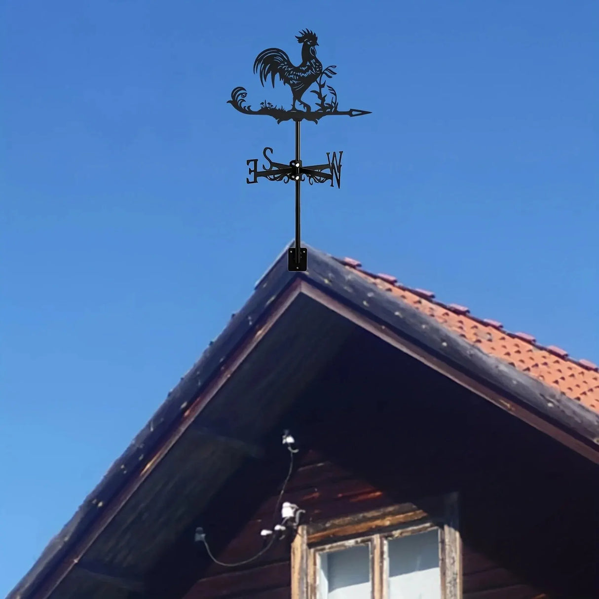 1pc Rooster Cock Weathervane Silhouette Art Black Metal Chicke Wind Vanes Outdoors Decorations Garden For Roof Yard Building