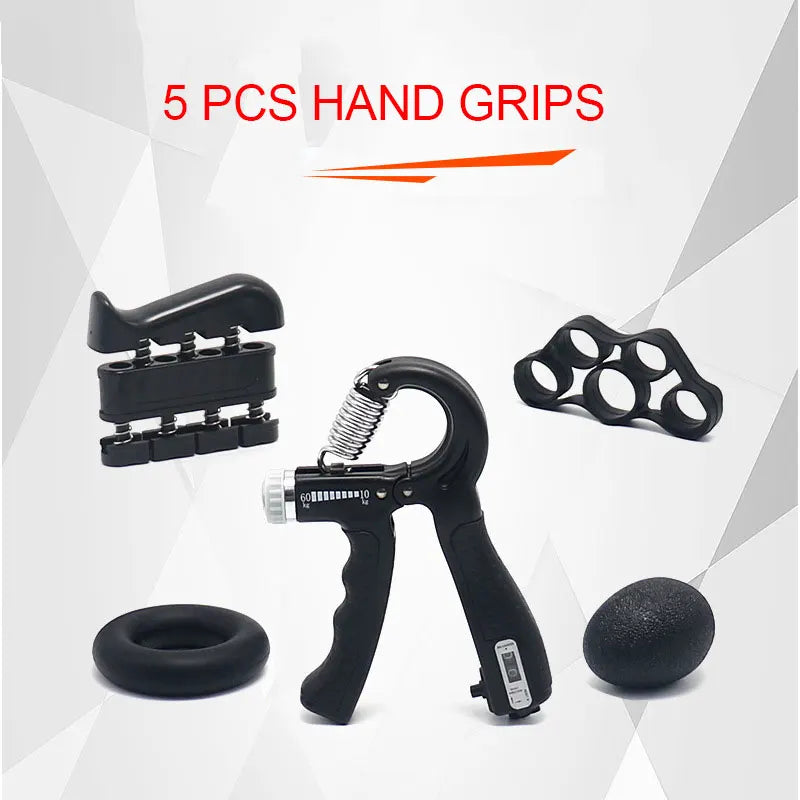 5pcs Fitness Hand Grips Set With Counter Adjustable Strength Finger Trainer Power Forearm Muscle Gripper Ball Workout Grip Ring