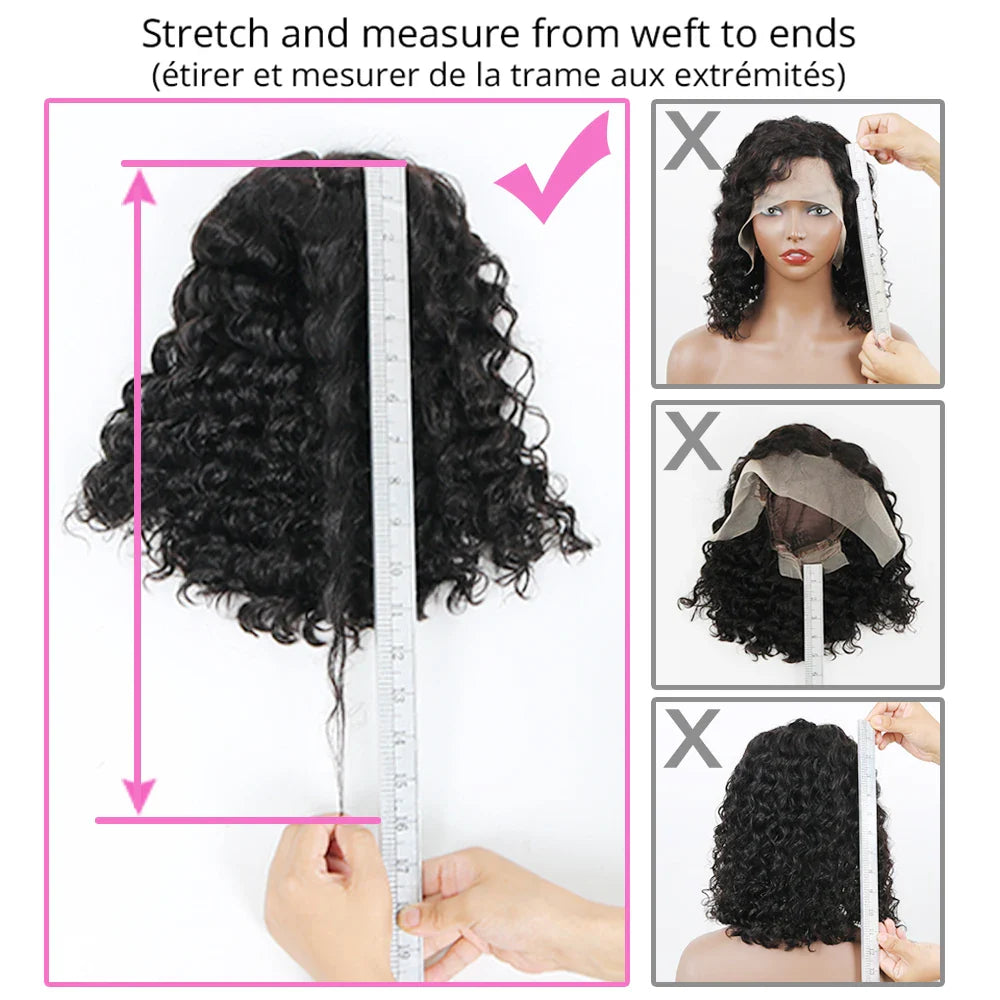 Bob Lace Wig Black Curly For Women Deep Water Curly Wave Human Hair Wigs 100% Remy Natural Hair Short Lace Frontal T Part Wig