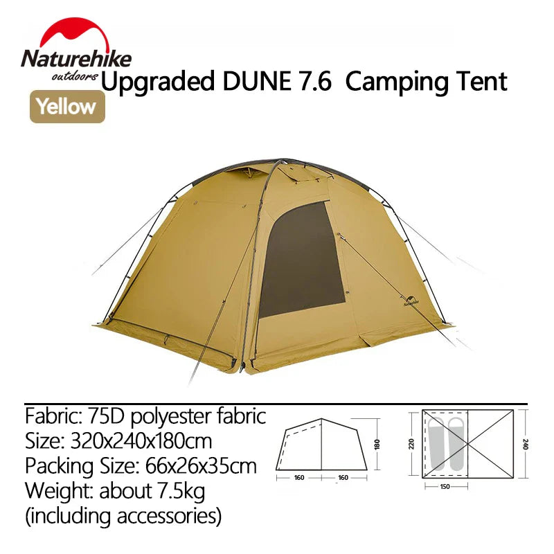 Naturehike DUNE 7.6 Lightweight Modified Dome Tent 4-season Double Layer Tent 2-4 Person Family Outdoor Camp Travel Waterproof