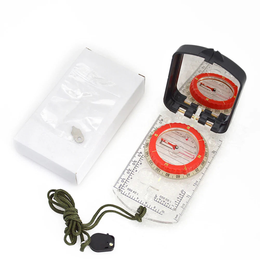 Portable Luminous Compass With Mirror Waterproof Multifunctional For Outdoor Exploration Hiking Climbing