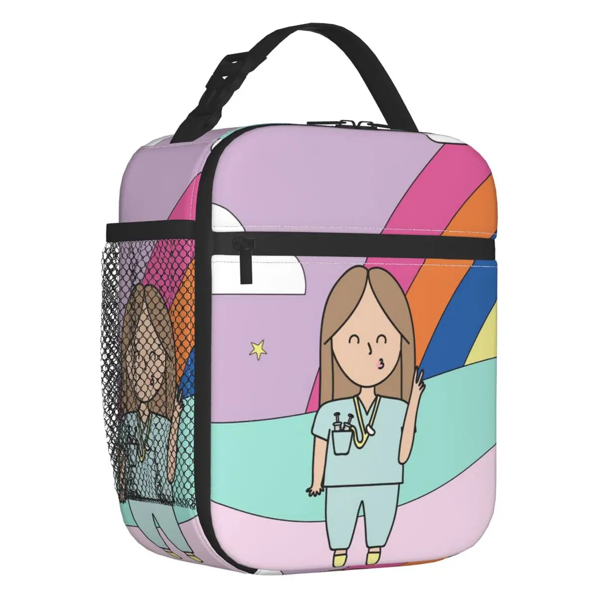 Cartoon Enfermera Insulated Lunch Bag for Women Leakproof Cartoon Nurse Cooler Thermal Lunch Box Office Work School