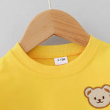 2pcs Baby Spring Fashion Simple Embroidered Bear Head Round Neck Set for Children's Versatile Long sleeved Pants 2-piece Set