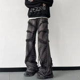 Y2K Punk Black American Street Rock Retro High Waist Oversized Jeans Men Raw Edge Washed Darkwear Wide Leg Trousers Men