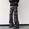 Y2K Punk Black American Street Rock Retro High Waist Oversized Jeans Men Raw Edge Washed Darkwear Wide Leg Trousers Men