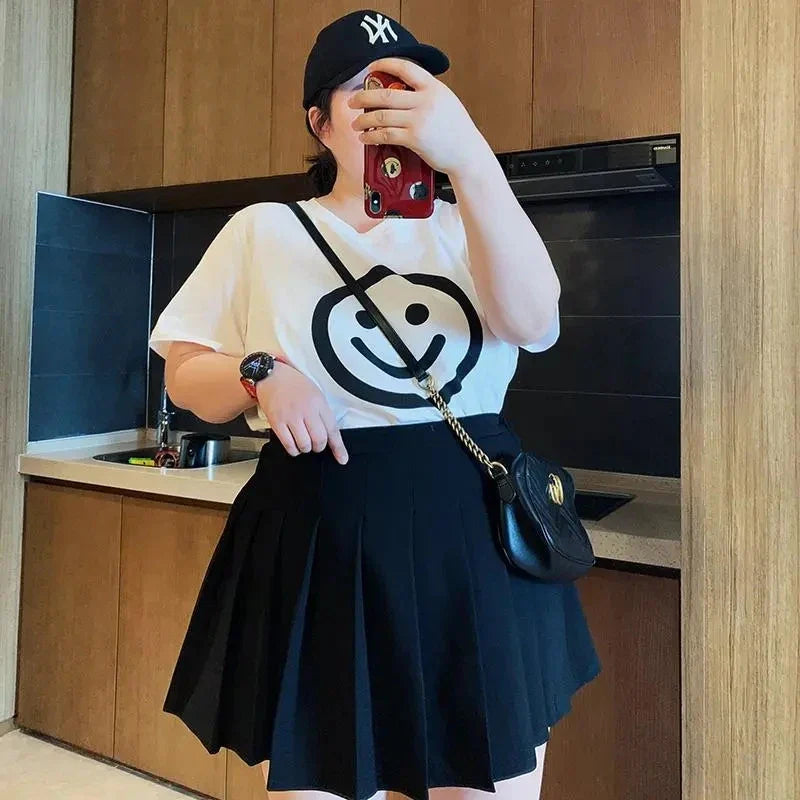 Fashion Pleated Plus Size Sexy Short Mini Skirts Loose Trendy Half-body Skirt 2024 Summer New Large Size Clothing