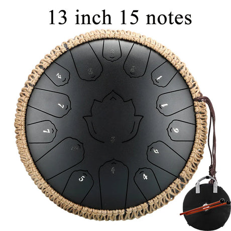 Hluru Glucophone Steel Tongue Drum 14 Inch 15 Notes Tone Key C Ethereal Drum 13 Inch Handpan Percussion Musical Instrument