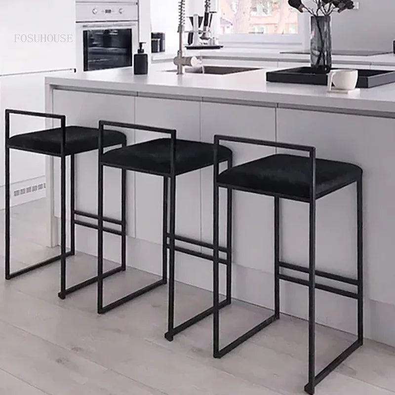 Reinforce Counter Bar Stool Metal Nordic Design European Bar Chair Minimalist Dinning Black Legs Taburetes De Bar Furniture