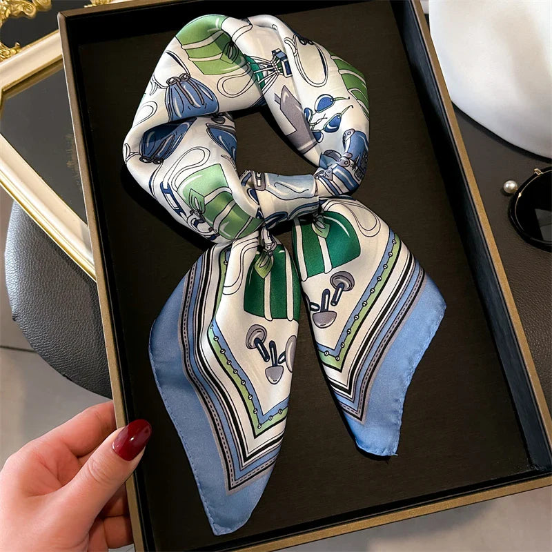 Silk Hair Scarf for Women Fashion Print Shawl Wraps Female Headband Neckerchief 70cm Hand Bag Wrist Foulard Neck Tie Echarpe