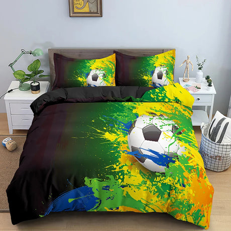 Football Duvet Cover Set 3D Print with Blue Crack Cool Sport Comforter Cover King Size for Kids Boys Girl Polyester Bedding Set