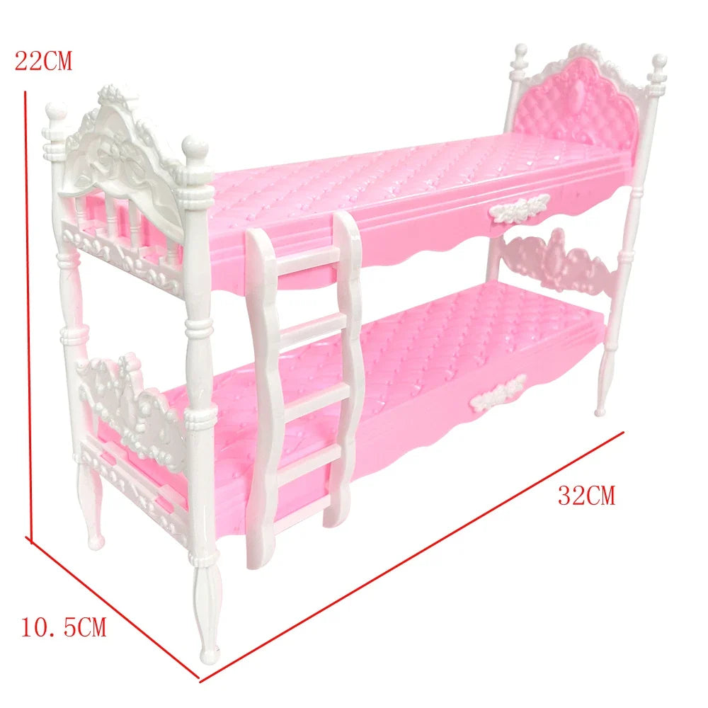 NK Official 1 Pcs Pink Bunk Bed  Princess 1/6 Doll Furniture Girl' Bedroom Accessories for Barbie Doll Kids Gift Dollhouse Toy