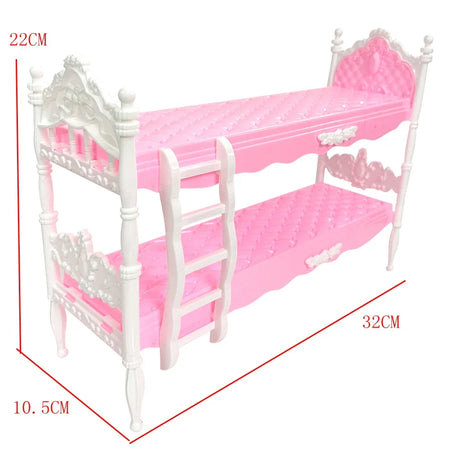 NK Official 1 Pcs Pink Bunk Bed  Princess 1/6 Doll Furniture Girl' Bedroom Accessories for Barbie Doll Kids Gift Dollhouse Toy