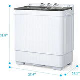 26lbs Compact Twin Tub Portable Washing Machine, Mini Washer(18lbs) & Spiner(8lbs) / Built-in Drain Pump