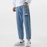 2023 New Korean Fashion Men's Jeans Classic Man Straight Denim Wide-leg Pants Solid Color Bagy Light Blue Grey Black 3XL