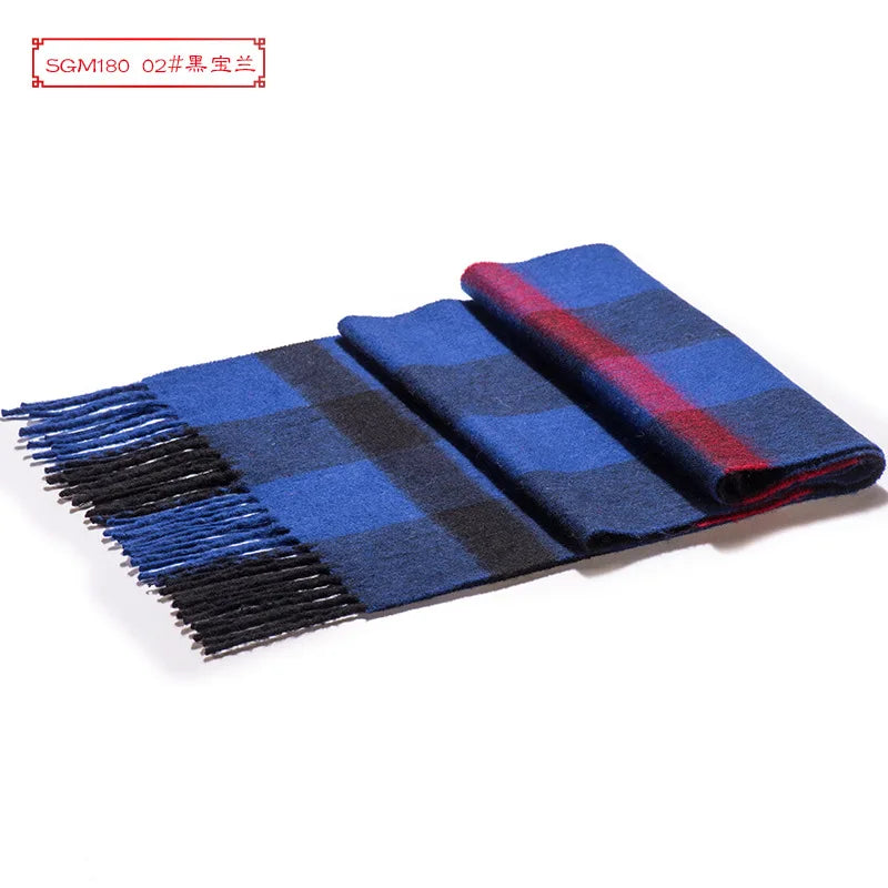 High Quality 100% Wool Scarf Men Autumn Winter Korean Long Warm Plaid Couple Muffler Male Soft Cashmere Thermal Shawl Gentlemen