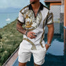 Hawaiian Polo Set Men Tracksuit Sets Summer 3D Beach Outfits Polo Shirt Shorts 2pcs Sets Zipper Coconut Tree Casual man Clothing