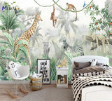 Milofi custom watercolor jungle nursery 3d wallpaper wall mural for kids nursery room 3d animal wallpaper sticker art deco