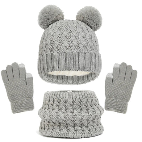 Imitation Cashmere Winter Baby Hat Gloves Scarf Set Fleece Warmer Scarves Thick Knitting Hats Boy Girl Cute Pompom Kids Beanie