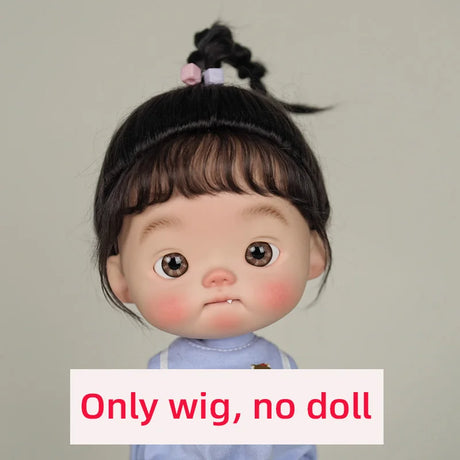 BJD Wig Big Head Dot Blyth Wig Soft Mohair Bangs Braid Wig half ponytail Short Hair Long Wavy Hair Fit 9-10 Inches Head