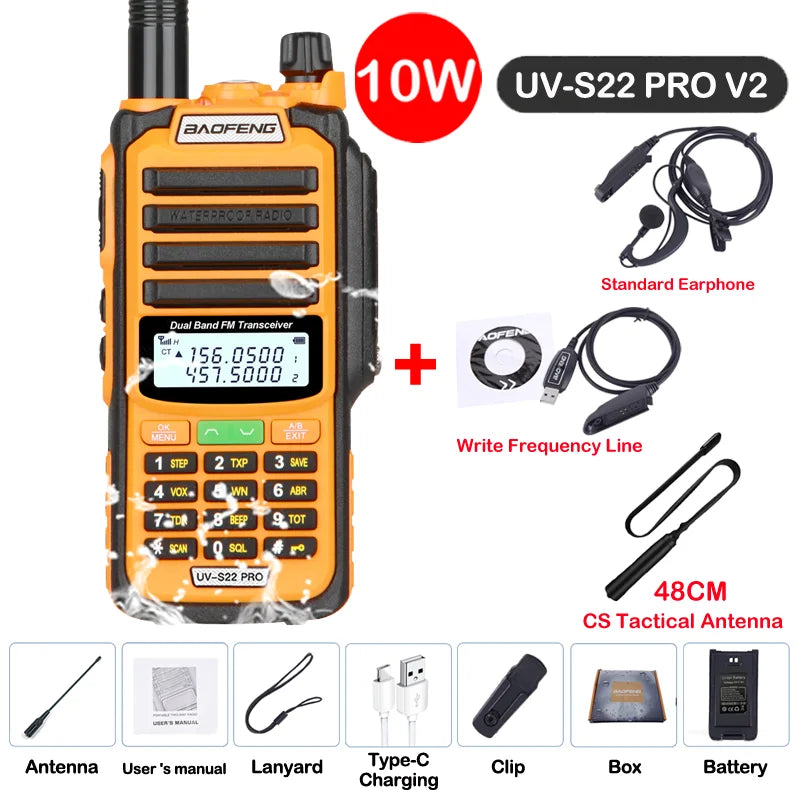 Baofeng UV S22 PRO V2 IP68 Walkie Talkie Waterproof Dual Band 136-174/400-520MHz Ham Radio Upgraded Of UV9R UV5R Pro 50KM Range