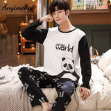 Big Size Autumn New Mens Casual Pajamas Set Cotton Long Sleeve Kawaii Bear Cartoon Printing Sleepwear for Men Pijama for Boy