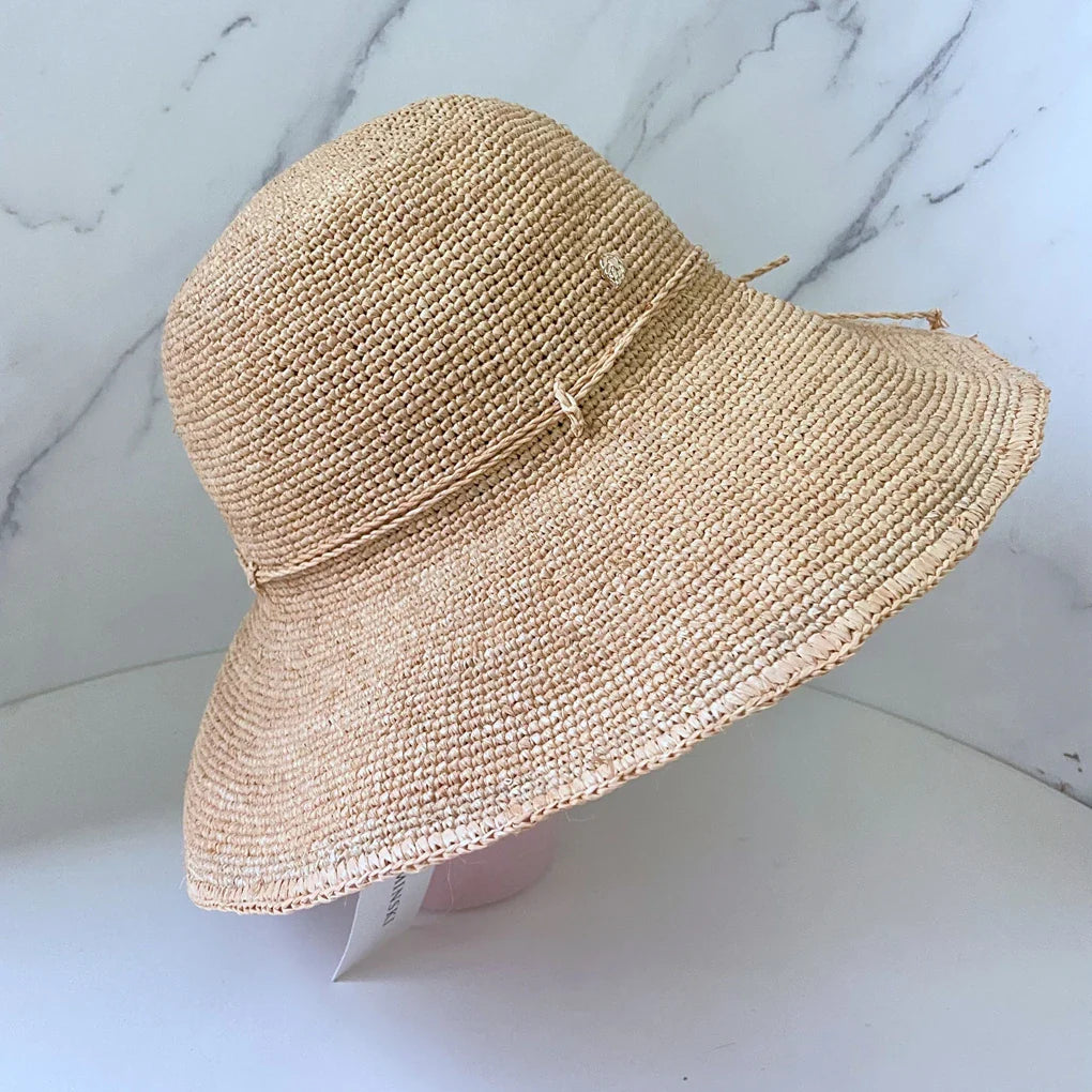 Female Natural Lafite Grass Boater Fresh Classical Brand Straw Woven Fisherman Hat Summer Outing Sunscreen Raffia Bucket Hat