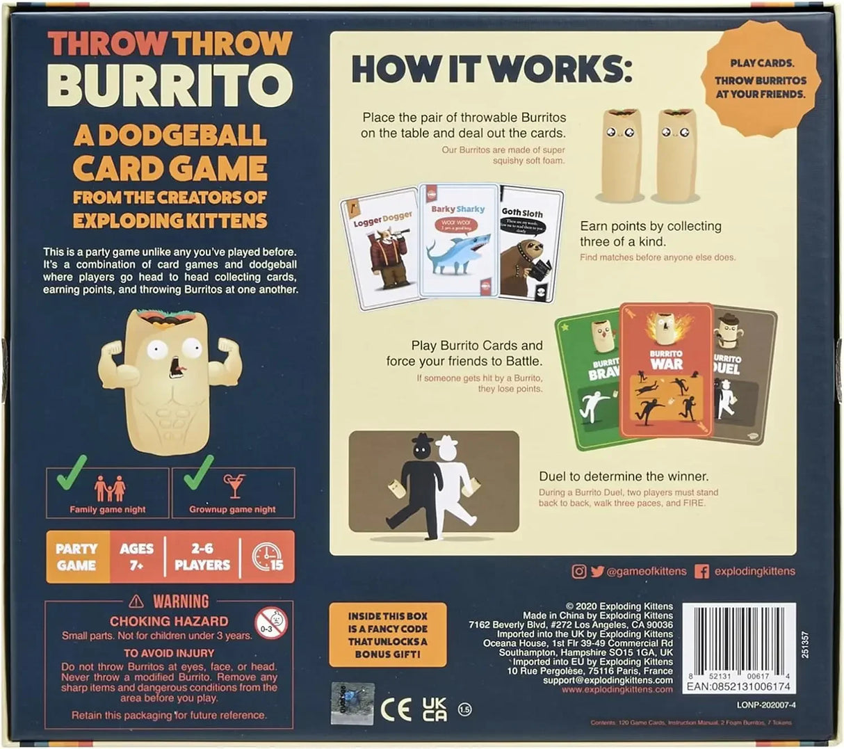 Throw Throw Burrito by Exploding Kittens A Dodgeball Card Game Family-Friendly Party Games  for Adults, Teens & Kids 2-6 Players