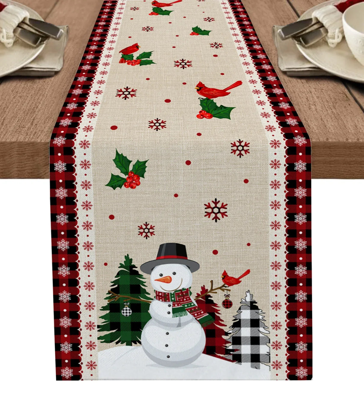 Merry Christmas Tree Ball Linen Table Runners Holiday Party Decor Reusable Dining Table Runenrs Wedding Navidad Decorations