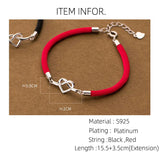 La Monada 16-19.5cm 925 Sterling Silver Heart Red Rope Bracelets Black Red Thread String Jewelry Bracelets For Women Couple Girl