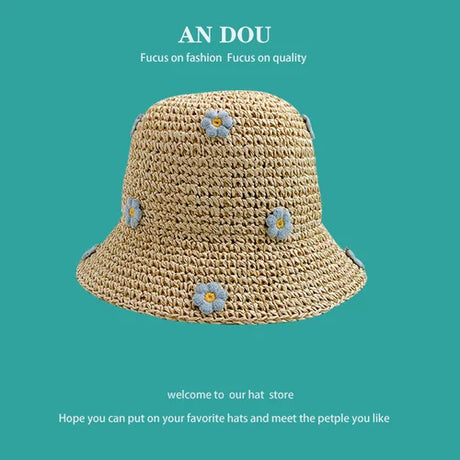 Spring Summer Korean Sweet Big Brim Straw Sun Hat Women Seaside Sunshade Sunscreen Straw Bucket Hat Basin Hat