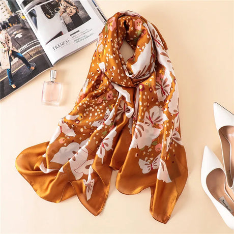 Van Gogh Oil Painting Silk Scarf Women Luxury Brand Apricot Floral Print Hijab Bandana Foulard Femme Shawl Soft Bufanda Mujer