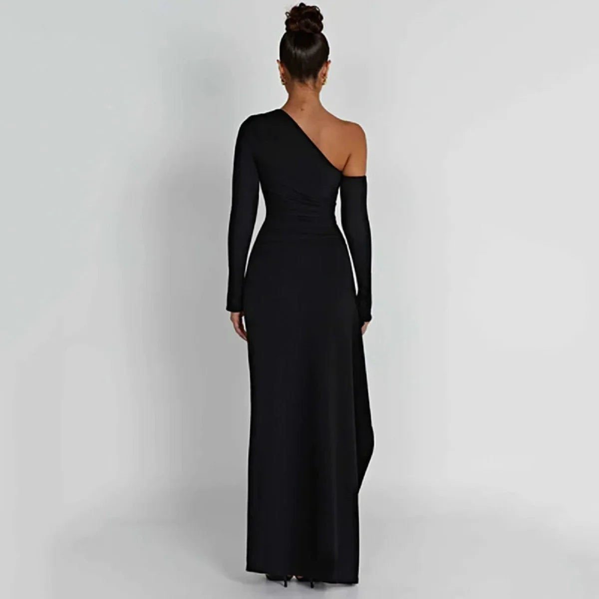 European and American Women's New Long Sleeve Oblique Neck Dress Fashion Sexy Open Back High Split Dress Long Dress