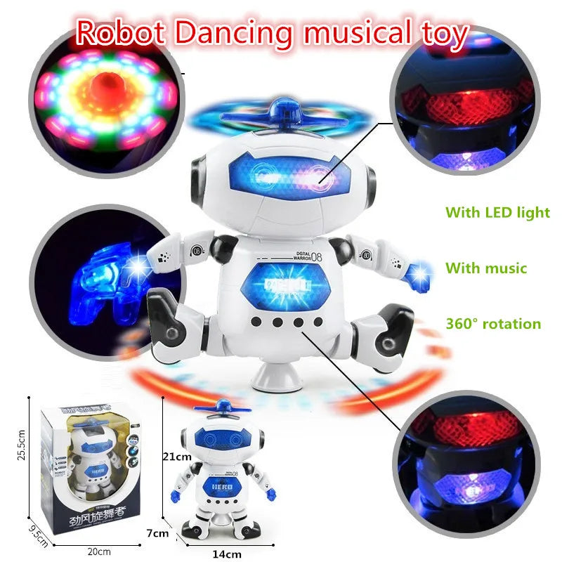 Kids Music Robot Toys Rotating Dance With LED Light Electronic Walking  Interactive Toys for Boys Girls Baby Birthday Xmas Gift