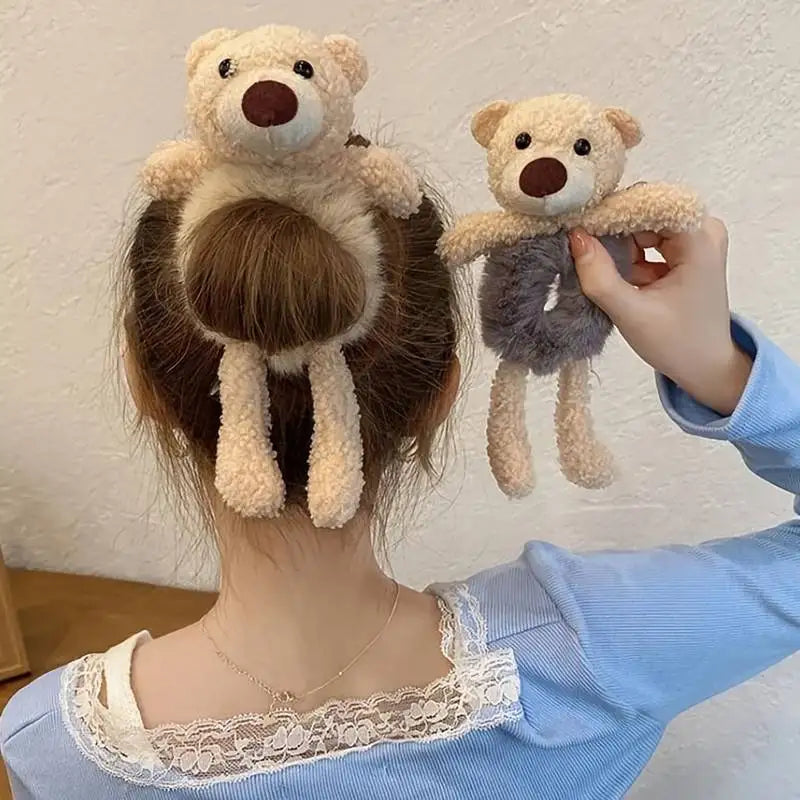 Cute Bear Hair Tie Scrunchies Plush Bracelet Bun Holders Accessories Elastic Ponytail For Girls