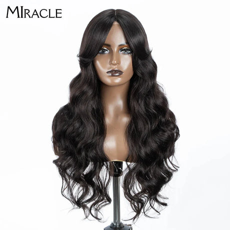 MIRACLE Synthetic Lace Front Wigs For Women Long Wavy 36 Inch Body Wavy Side Part Lace Front Wig Ombre Brown Blonde Cosplay Wig